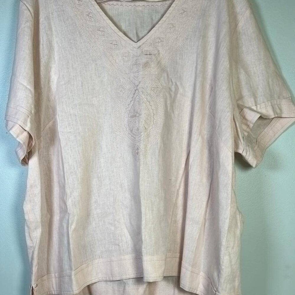 Saint Tropez Plus Sz Linen‎ Blend Tunic Boho Chic Lagenlook Vacation Resort Wear